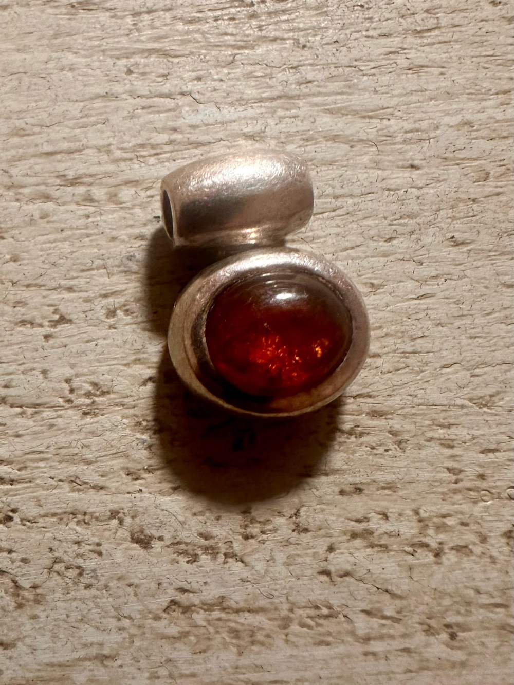Sterling Silver Amber Bead Pendant - Brown Amber